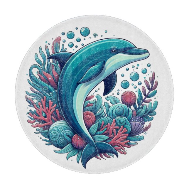 Cute, coastal/nautical dolphin  cutting board (Front)