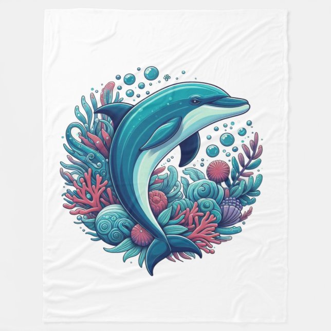 Cute, coastal/nautical dolphin  fleece blanket (Front)