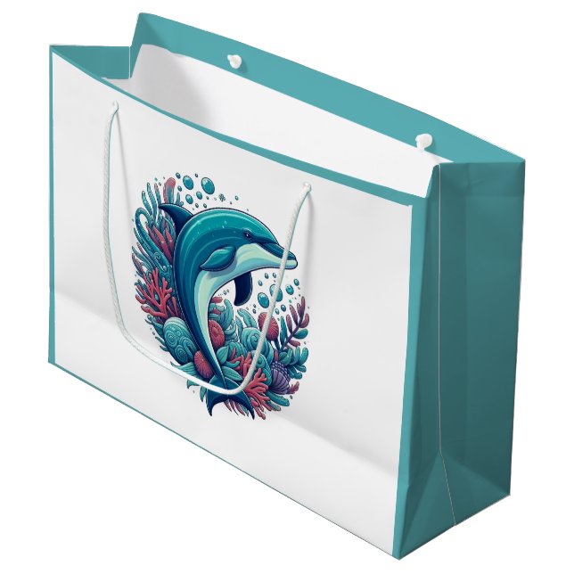 Cute, coastal/nautical dolphin  large gift bag (Front Angled)