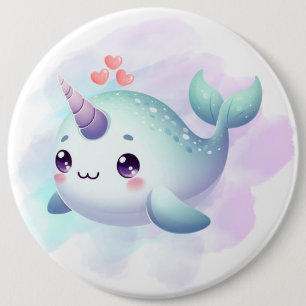 Cute/coastal/nautical narwhal  6 cm round badge