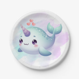 Cute/coastal/nautical narwhal  paper plate