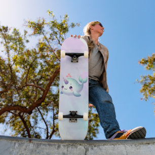 Cute/coastal/nautical narwhal  skateboard