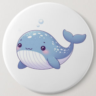 Cute, coastal/nautical whale 6 cm round badge