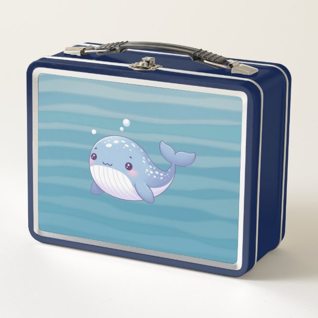Cute, coastal/nautical whale metal lunch box (Front)