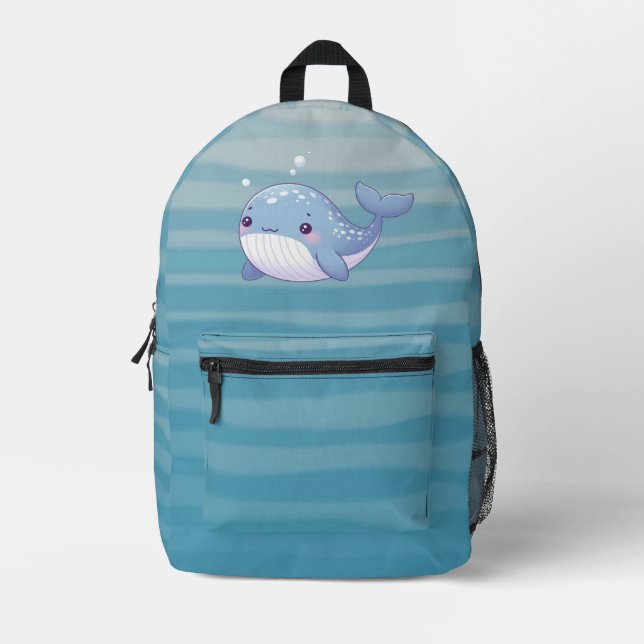Cute, coastal/nautical whale printed backpack (Front)
