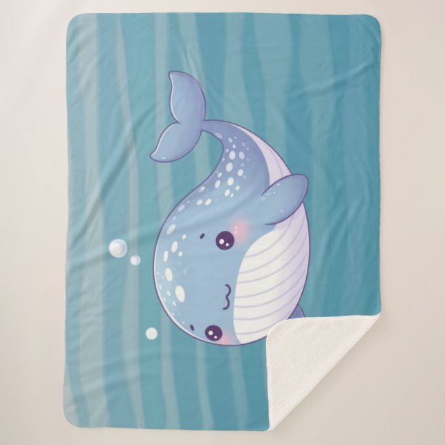 Cute, coastal/nautical whale sherpa blanket (Front)
