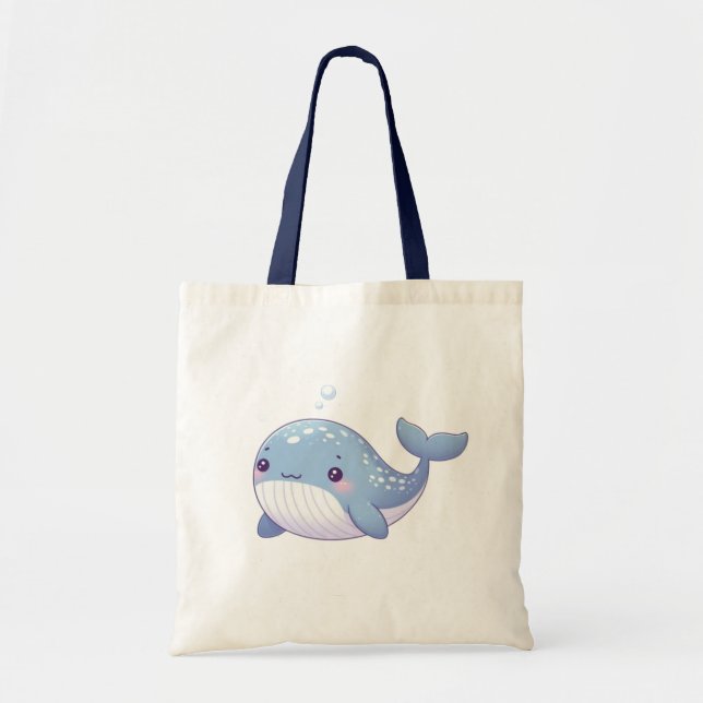 Cute, coastal/nautical whale tote bag (Front)