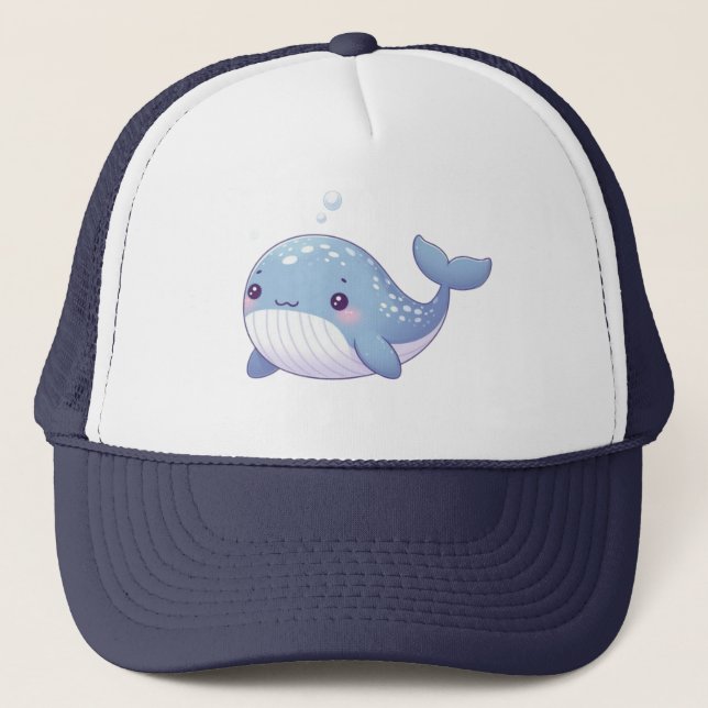 Cute, coastal/nautical whale trucker hat (Front)