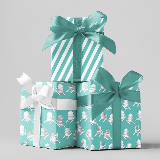 Cute Coastal Turquoise Adirondack Chair Pattern Wrapping Paper Sheet (Coastal Adirondack Pattern Wrapping Paper. )