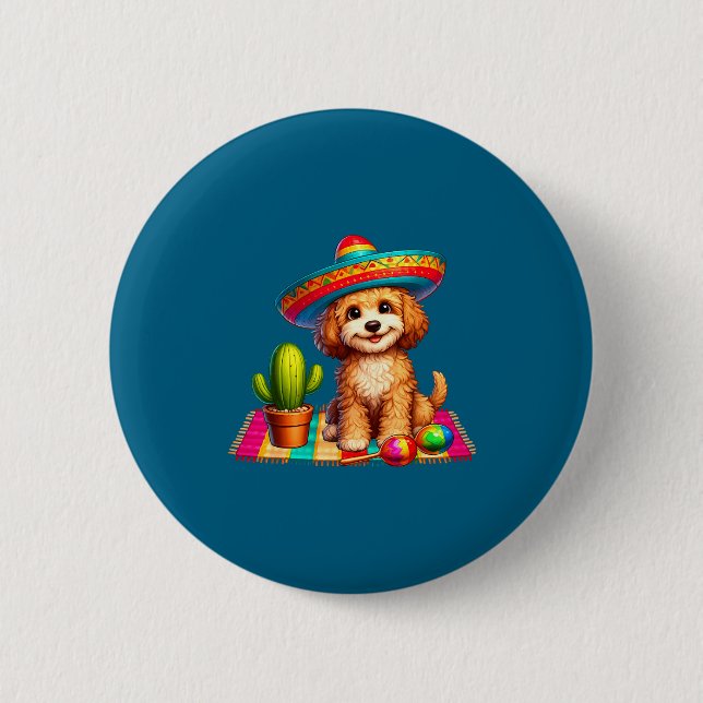 Cute cockapoo dog cinco de mayo sombrero cactus 6 cm round badge (Front)