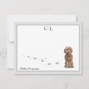 Cute Cockapoo Dog Grey Border Monogram Your Name Card