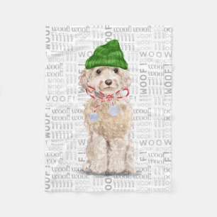 Cute Cockapoo Santa Dog Christmas Fleece Blanket