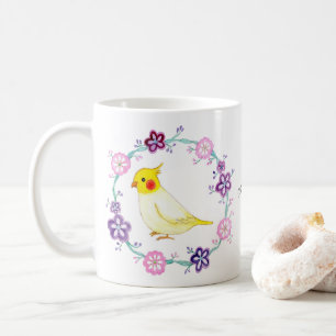Cute Cockatiel in Flowers Bird Lover custom name  Coffee Mug
