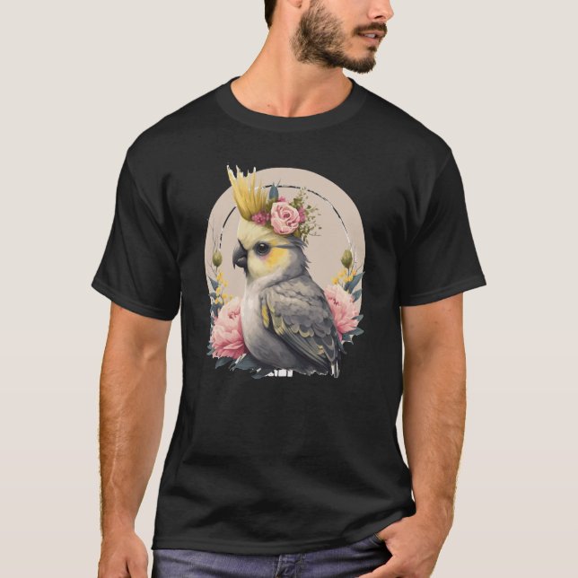 Cute Cockatiel Parrot Bird Flower Crown Pet Birds T-Shirt (Front)