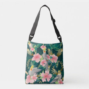 Cute Cockatiel Parrot Vintage Pattern Crossbody Bag