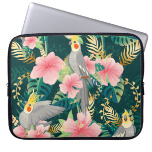 Cute Cockatiel Parrot Vintage Pattern Laptop Sleeve