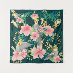 Cute Cockatiel Parrot Vintage Pattern Tapestry