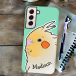 Cute Cockatiel Pet Bird Doodle Parrot Sea Green Samsung Galaxy Case<br><div class="desc">This adorable phone case with a Cockatiel doodle can be personalised with any name to make a sweet gift for the pet bird owner. Melt hearts and show your passion for the birbs; the white and yellow 'tiel in a pop art style is fun and stylish on trendy sea green....</div>