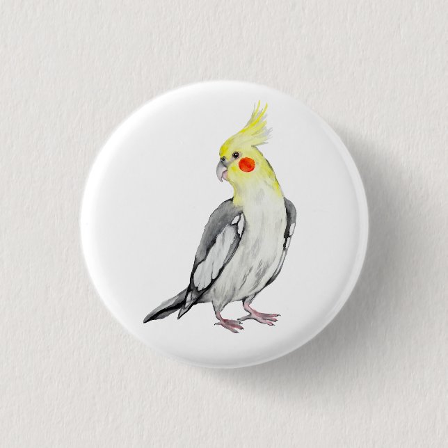 Cute Cockatiel Watercolor Parrot.  3 Cm Round Badge (Front)