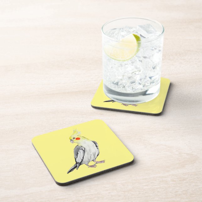 Cute Cockatiel Watercolor Parrot. Coaster (Right Side)