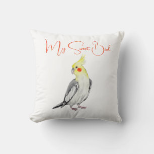 Cute Cockatiel Watercolor Parrot. Cushion