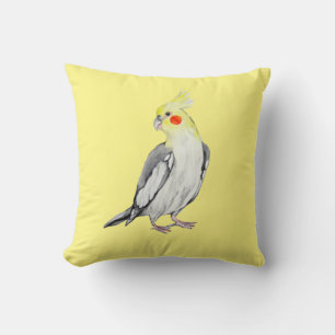 Cute Cockatiel Watercolor Parrot. Cushion