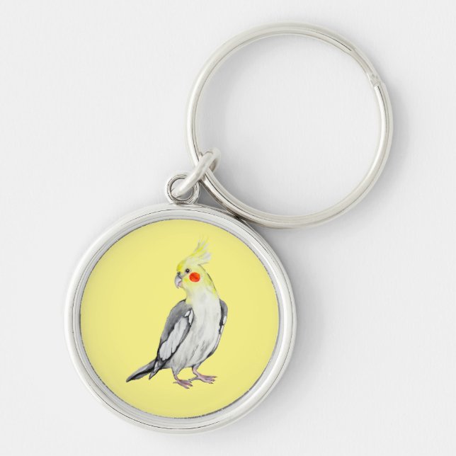 Cute Cockatiel watercolor parrot.  Key Ring (Front)