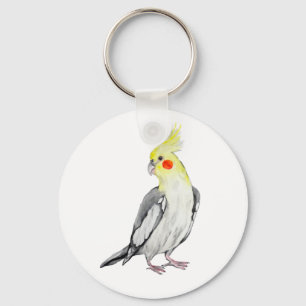 Cute Cockatiel Watercolor Parrot.  Key Ring