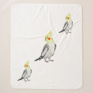 Cute Cockatiel Watercolor Parrot. Sherpa Blanket