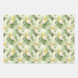 Cute Cockatiel with Tropical Plants Pet Bird Lover Wrapping Paper Sheet