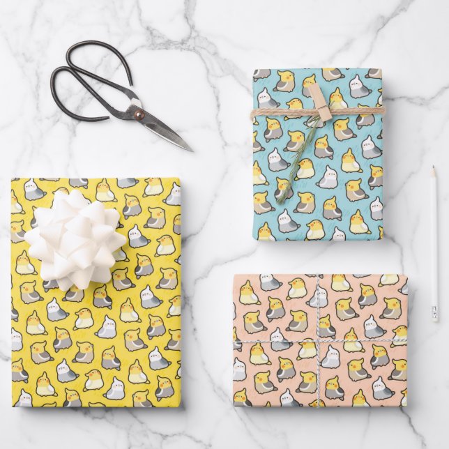 Cute Cockatiels Wrapping Paper Sheet (Front)
