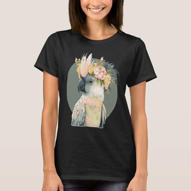 Cute Cockatoo Parrot Bird Flower Crown Pet Birds T-Shirt (Front)