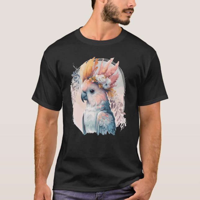 Cute Cockatoo Parrot Bird Flower Crown Pet Birds   T-Shirt (Front)