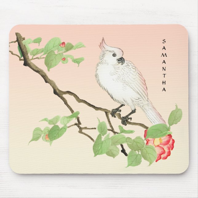Cute Cockatoo Vintage Japanese Camellia Mousepad (Front)