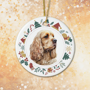 Cute Cocker Spaniel Christmas Images Wreath Ceramic Tree Decoration