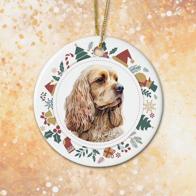 Cute Cocker Spaniel Christmas Images Wreath Ceramic Tree Decoration (Creator Uploaded)