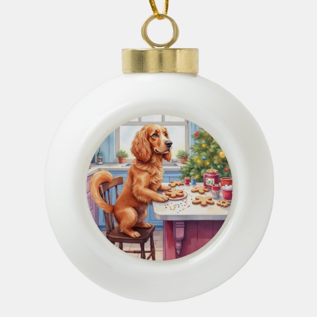 Cute Cocker Spaniel Gingerbread Baking Christmas Ceramic Ball Christmas Ornament (Front)