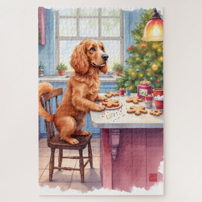 Cute Cocker Spaniel Gingerbread Baking Christmas Jigsaw Puzzle (Vertical)