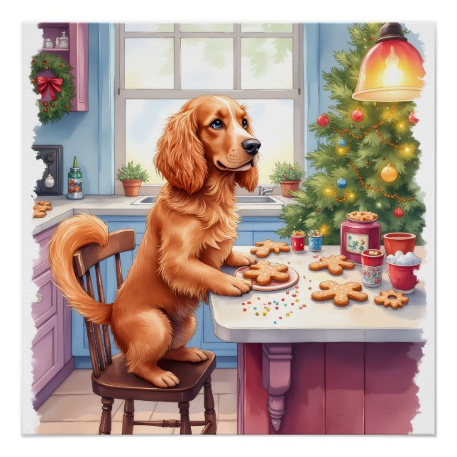 Cute Cocker Spaniel Gingerbread Baking Christmas Poster (Front)