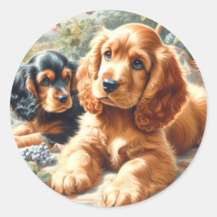 Cute Cocker Spaniel Painting Classic Round Sticker