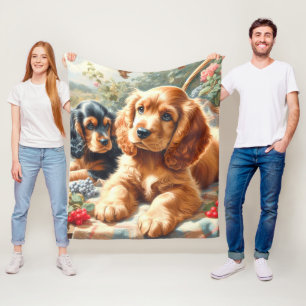 Cute Cocker Spaniel Painting Fleece Blanket