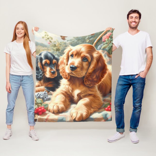 Cute Cocker Spaniel  Painting Fleece Blanket (In Situ)