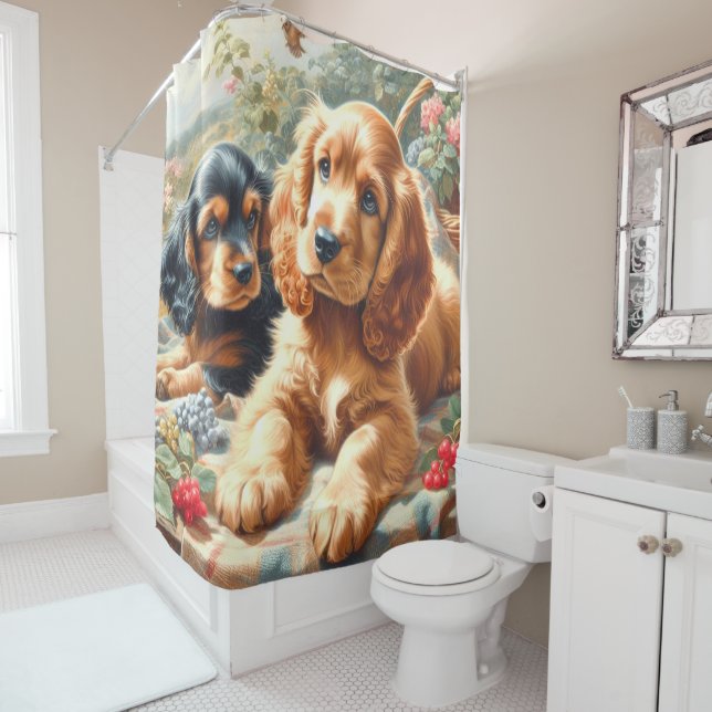 Cute Cocker Spaniel  Painting Shower Curtain (In Situ)