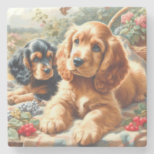 Cute Cocker Spaniel Painting Stone Coaster