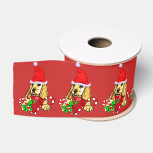 Cute Cocker Spaniel Puppy Christmas Grosgrain Ribbon
