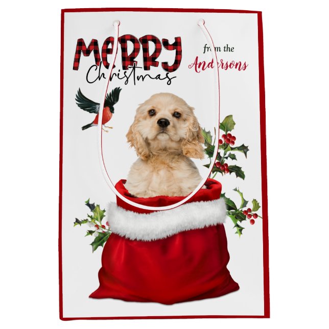 Cute Cocker Spaniel Puppy Christmas Medium Gift Bag (Front)