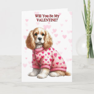 Cute Cocker Spaniel Puppy in Sweater Valentine Holiday Card
