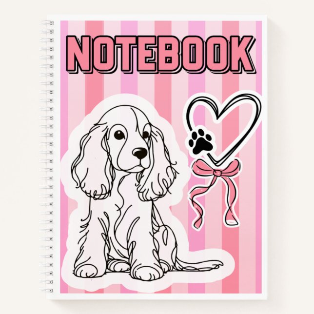 Cute Cocker Spaniel Puppy Pink Striped Notebook (Front)