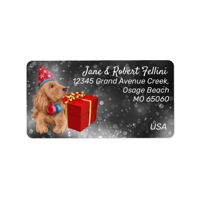 Cute cocker spaniel red giftbox festive custom lab label (Front)