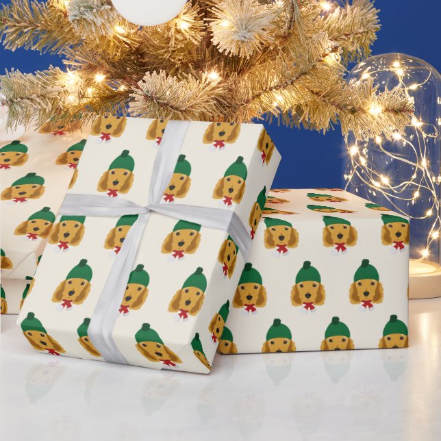 Cute Cocker Spaniel with a Hat Pattern Christmas Wrapping Paper (Holidays)